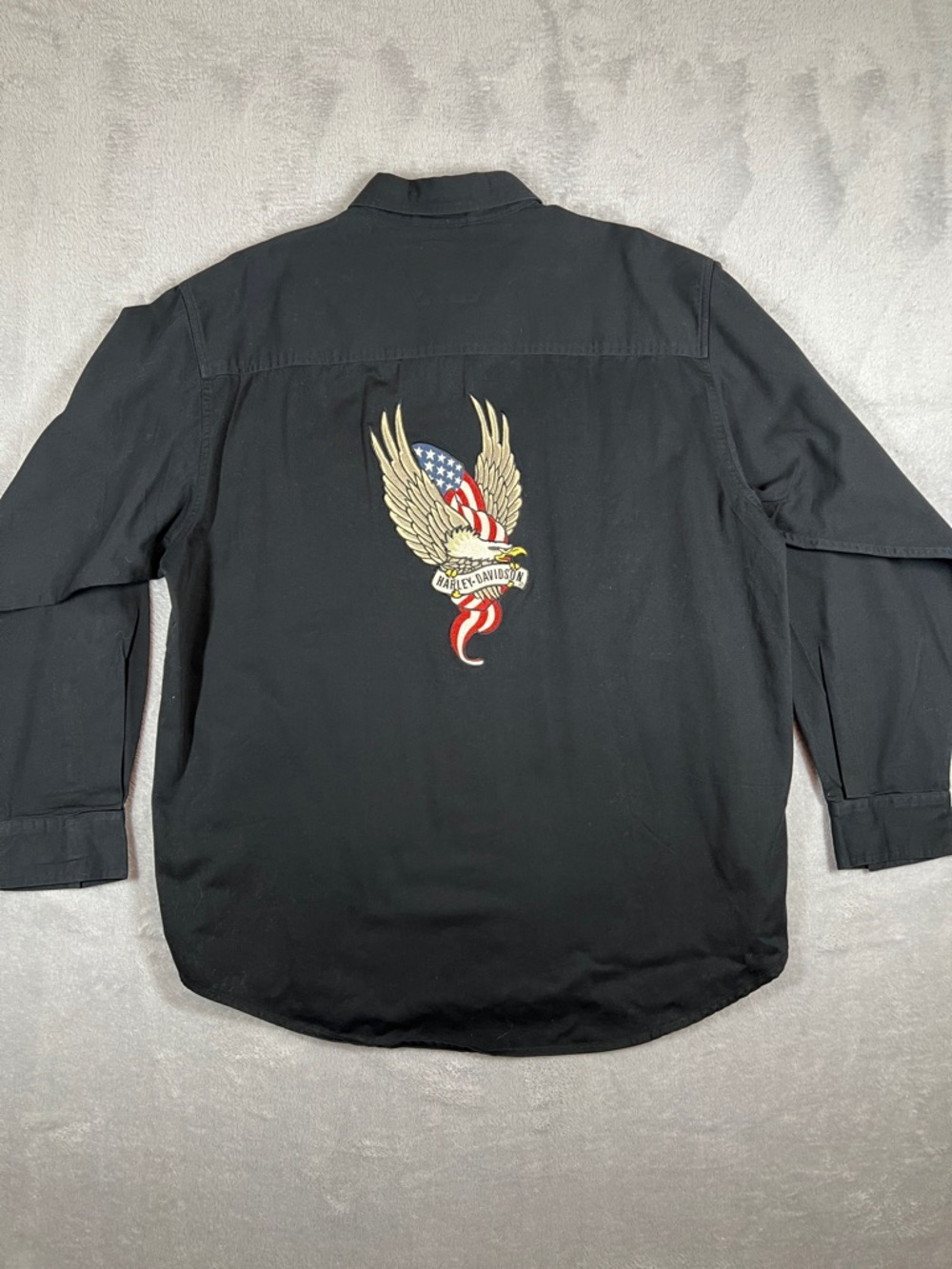 Harley-Davidson Black Denim Shirt Eagle Patch Men’s XL